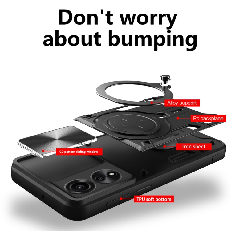 For OPPO A78 4G CD Texture Sliding Camshield Magnetic Holder Phone Case(Red) - OPPO Cases by PMC TechLife | Online Shopping South Africa | PMC TechLife | Buy Now Pay Later Mobicred