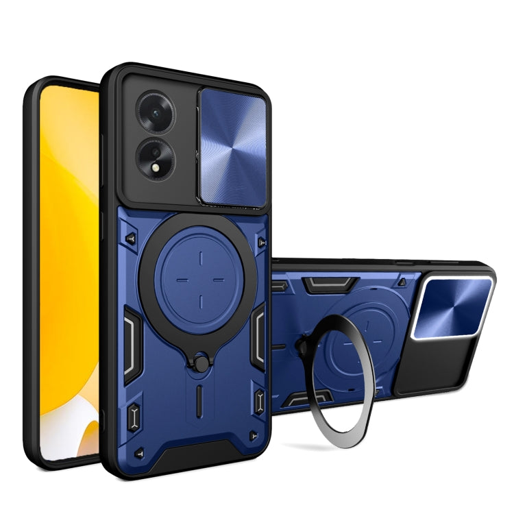 For OPPO A38 4G Global CD Texture Sliding Camshield Magnetic Holder Phone Case(Blue) - A38 Cases by PMC TechLife | Online Shopping South Africa | PMC TechLife | Buy Now Pay Later Mobicred