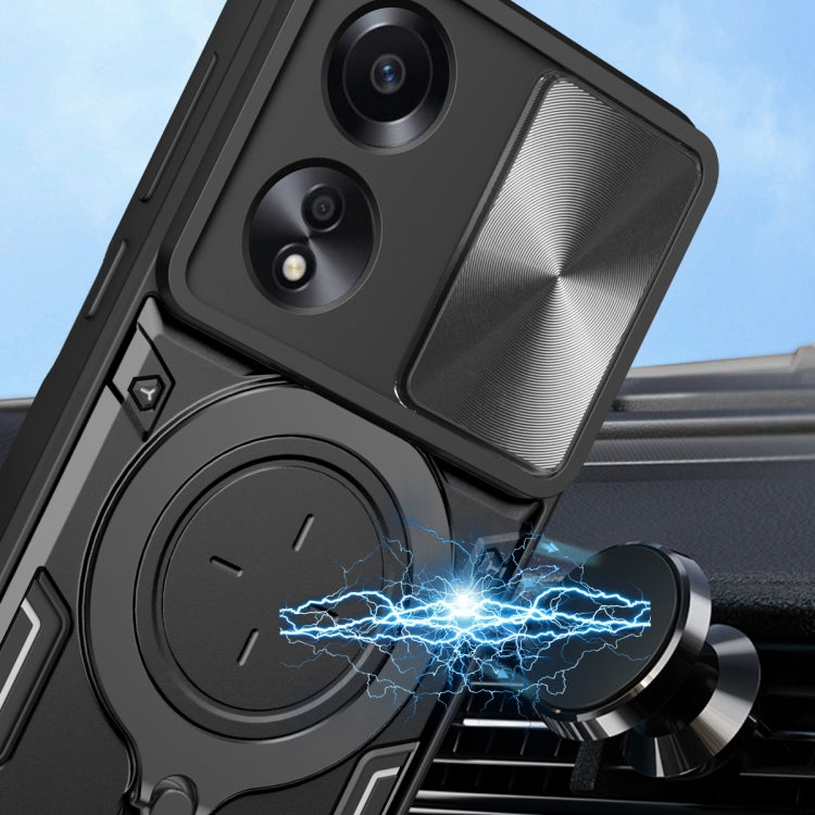 For OPPO A58 4G Global CD Texture Sliding Camshield Magnetic Holder Phone Case(Black) - free shipping - PMC TechLife - Order now!