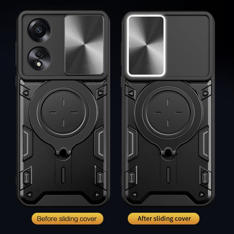 For OPPO A58 4G Global CD Texture Sliding Camshield Magnetic Holder Phone Case(Black) - free shipping - PMC TechLife - Order now!