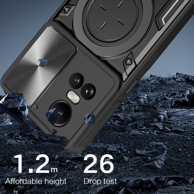 For OPPO Reno10 5G Global CD Texture Sliding Camshield Magnetic Holder Phone Case(Silver) - OPPO Cases by PMC TechLife | Online Shopping South Africa | PMC TechLife | Buy Now Pay Later Mobicred