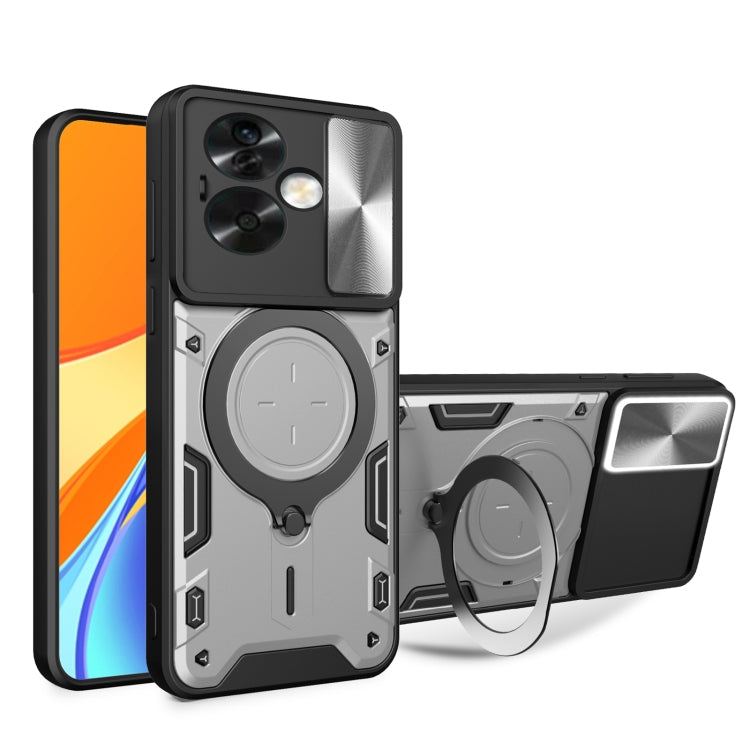 For OPPO A79 5G Global CD Texture Sliding Camshield Magnetic Holder Phone Case(Silver) - OPPO Cases by PMC TechLife | Online Shopping South Africa | PMC TechLife | Buy Now Pay Later Mobicred