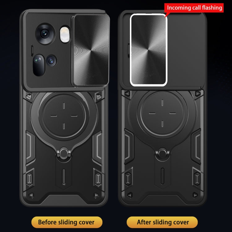 For OPPO Reno11 5G Global CD Texture Sliding Camshield Magnetic Holder Phone Case(Black) - Reno11 Cases by PMC TechLife | Online Shopping South Africa | PMC TechLife | Buy Now Pay Later Mobicred