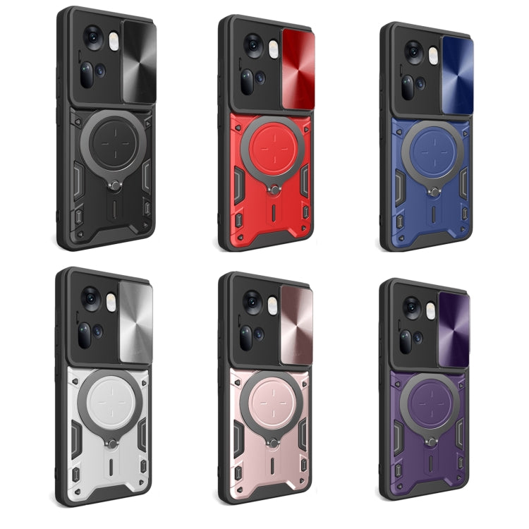 For OPPO Reno11 5G Global CD Texture Sliding Camshield Magnetic Holder Phone Case(Blue) - Reno11 Cases by PMC TechLife | Online Shopping South Africa | PMC TechLife | Buy Now Pay Later Mobicred
