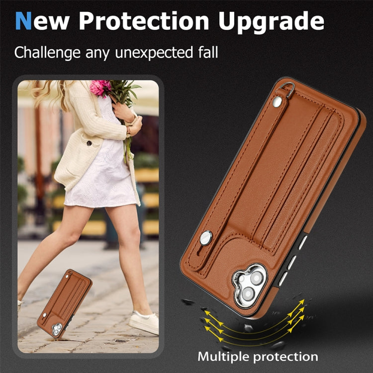 For Samsung Galaxy A04E / F04 / M04 Shockproof Leather Phone Case with Wrist Strap(Brown) - free shipping - PMC TechLife - Order now!