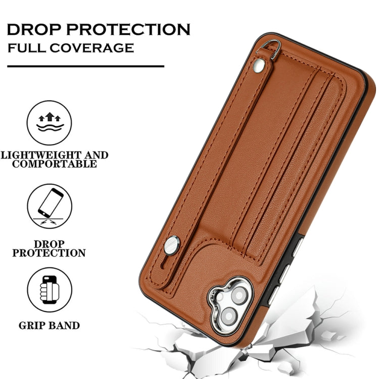 For Samsung Galaxy A04E / F04 / M04 Shockproof Leather Phone Case with Wrist Strap(Brown) - free shipping - PMC TechLife - Order now!