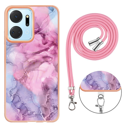 For Honor X7a Electroplating Marble Dual-side IMD Phone Case with Lanyard(Pink 013) - Honor Cases by PMC Jewellery | Online Shopping South Africa | PMC Jewellery