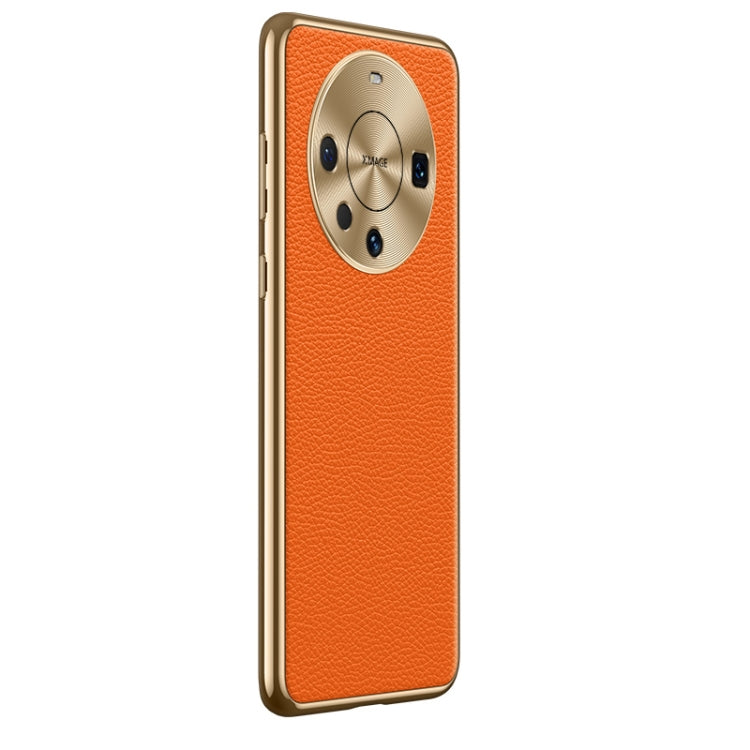 For Huawei Mate 60 Pro Litchi Texture Genuine Leather Phone Case(Orange) - Huawei Cases by PMC TechLife | Online Shopping South Africa | PMC TechLife | Buy Now Pay Later Mobicred