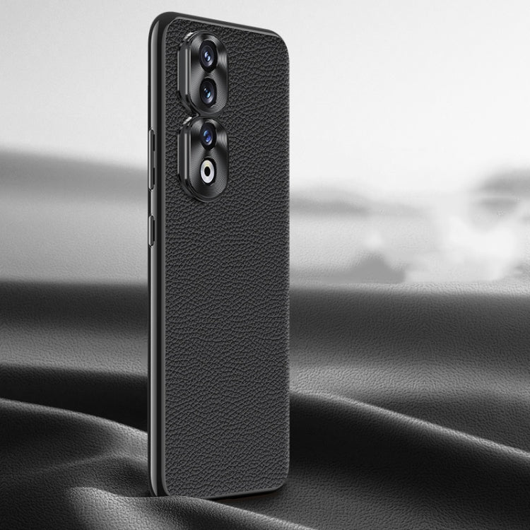 For Honor 90 Pro Litchi Texture Genuine Leather Phone Case(Black) - Honor Cases by PMC TechLife | Online Shopping South Africa | PMC TechLife | Buy Now Pay Later Mobicred