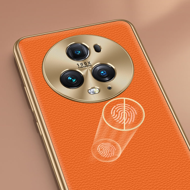 For Honor 90 Pro Litchi Texture Genuine Leather Phone Case(Purple) - Honor Cases by PMC TechLife | Online Shopping South Africa | PMC TechLife | Buy Now Pay Later Mobicred