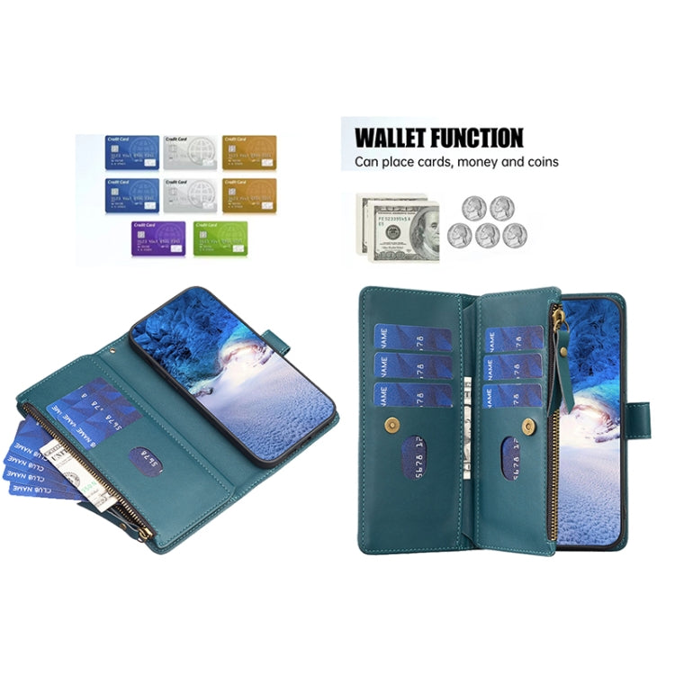 For Google Pixel 7a 9 Card Slots Zipper Wallet Leather Flip Phone Case(Green) - Google Cases by PMC TechLife | Online Shopping South Africa | PMC TechLife | Buy Now Pay Later Mobicred