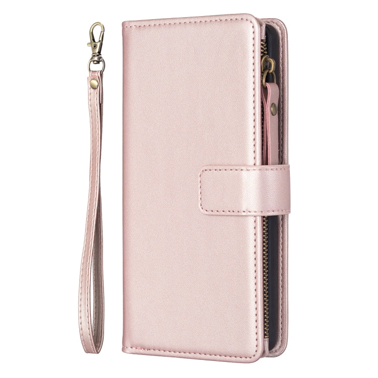 For Google Pixel 7a 9 Card Slots Zipper Wallet Leather Flip Phone Case(Rose Gold) - Google Cases by PMC TechLife | Online Shopping South Africa | PMC TechLife | Buy Now Pay Later Mobicred