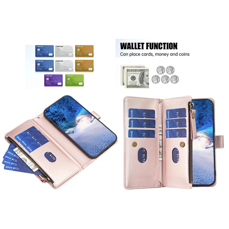 For Google Pixel 8 Pro 9 Card Slots Zipper Wallet Leather Flip Phone Case(Rose Gold) - Google Cases by PMC TechLife | Online Shopping South Africa | PMC TechLife | Buy Now Pay Later Mobicred