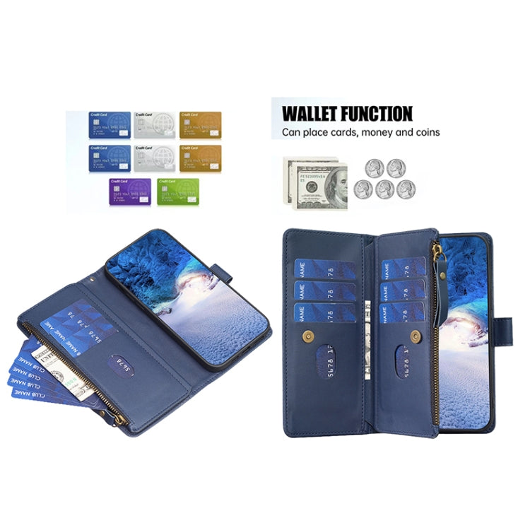 For Google Pixel 8 9 Card Slots Zipper Wallet Leather Flip Phone Case(Blue) - Google Cases by PMC TechLife | Online Shopping South Africa | PMC TechLife | Buy Now Pay Later Mobicred