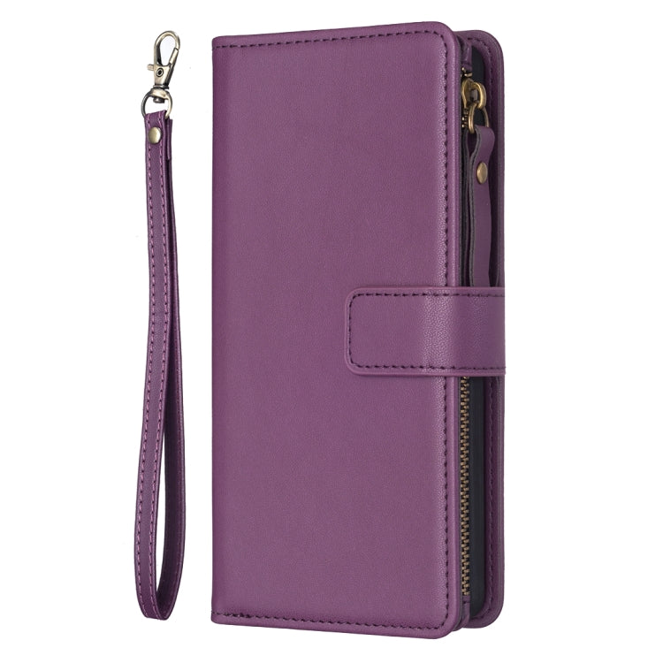 For iPhone 16 9 Card Slots Zipper Wallet Leather Flip Phone Case(Dark Purple) - iPhone 16 Cases by PMC Jewellery | Online Shopping South Africa | PMC Jewellery | Buy Now Pay Later Mobicred