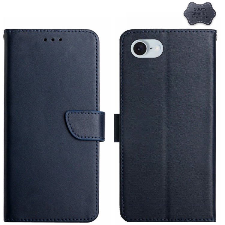 For iPhone 16e Genuine Leather Fingerprint-proof Flip Phone Case(Blue) - iPhone 16e Cases by PMC TechLife | Online Shopping South Africa | PMC TechLife | Buy Now Pay Later Mobicred