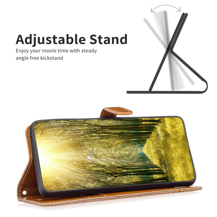 For Xiaomi Redmi Note 13 Pro 4G Global Color Block Denim Texture Leather Phone Case(Brown) - Note 13 Pro Cases by PMC TechLife | Online Shopping South Africa | PMC TechLife | Buy Now Pay Later Mobicred