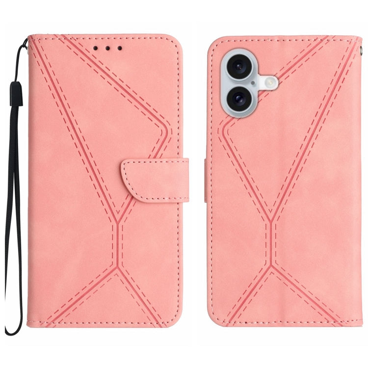 For iPhone 16 Stitching Embossed Leather Phone Case(Pink) - iPhone 16 Cases by PMC TechLife | Online Shopping South Africa | PMC TechLife | Buy Now Pay Later Mobicred