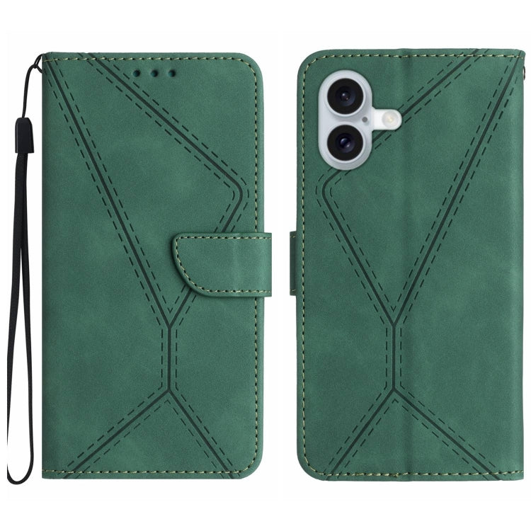 For iPhone 16 Stitching Embossed Leather Phone Case(Green) - iPhone 16 Cases by PMC Jewellery | Online Shopping South Africa | PMC Jewellery | Buy Now Pay Later Mobicred