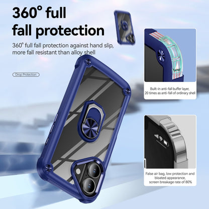 For iPhone 16 TPU + PC Lens Protection Phone Case with Ring Holder(Blue) - iPhone 16 Cases by PMC Jewellery | Online Shopping South Africa | PMC Jewellery | Buy Now Pay Later Mobicred