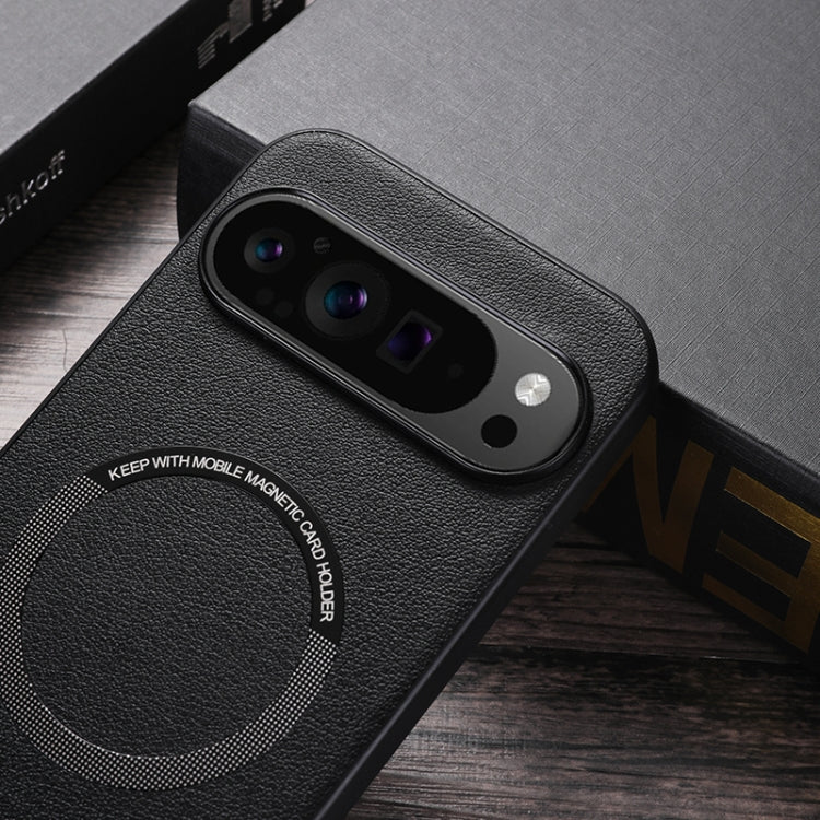 For Google Pixel 9 Magsafe Magnetic Ring Leather Texture Phone Case(White) - Google Cases by PMC TechLife | Online Shopping South Africa | PMC TechLife | Buy Now Pay Later Mobicred