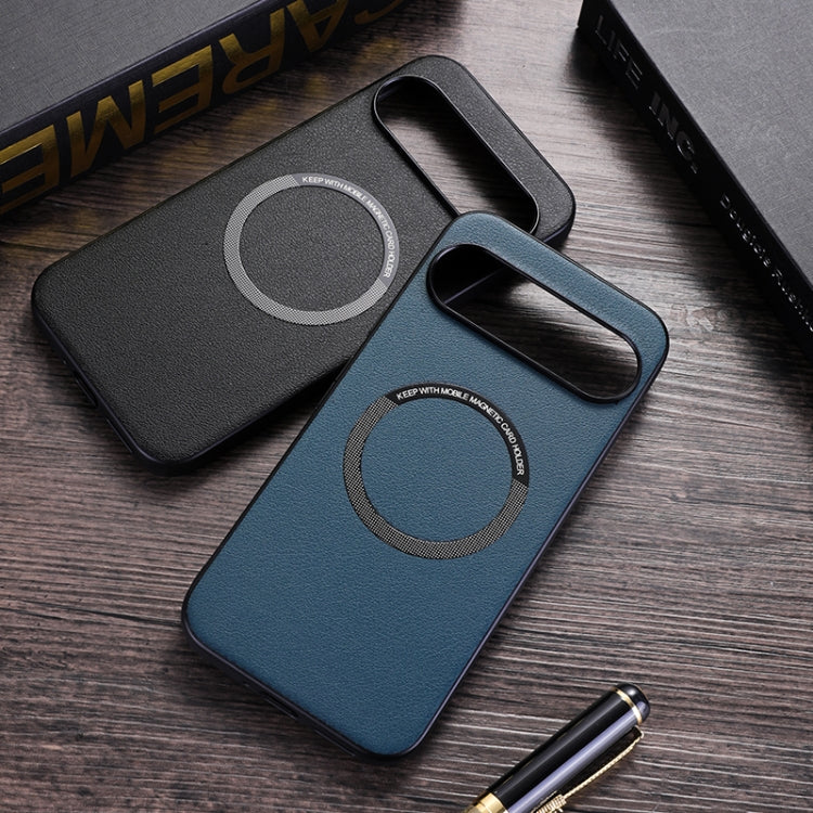 For Google Pixel 9 Magsafe Magnetic Ring Leather Texture Phone Case(Black) - Google Cases by PMC TechLife | Online Shopping South Africa | PMC TechLife | Buy Now Pay Later Mobicred