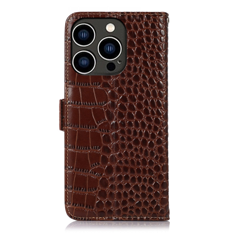 For iPhone 16 Pro Crocodile Top Layer Cowhide Leather Phone Case(Brown) - iPhone 16 Pro Cases by PMC TechLife | Online Shopping South Africa | PMC TechLife | Buy Now Pay Later Mobicred