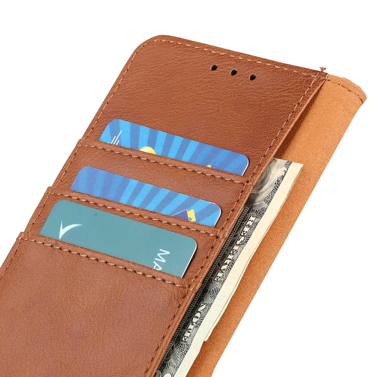 For iPhone 16 Plus KHAZNEH Cowhide Texture Horizontal Flip Leather Phone Case(Brown) - iPhone 16 Plus Cases by PMC TechLife | Online Shopping South Africa | PMC TechLife | Buy Now Pay Later Mobicred