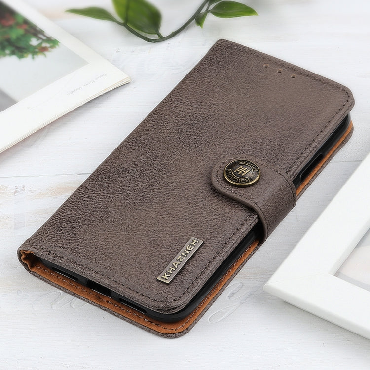 For iPhone 16 Pro KHAZNEH Cowhide Texture Horizontal Flip Leather Phone Case(Khaki) - iPhone 16 Pro Cases by PMC TechLife | Online Shopping South Africa | PMC TechLife | Buy Now Pay Later Mobicred