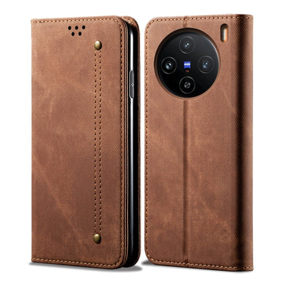 For vivo X100 Denim Texture Flip Leather Phone Case(Brown) - X100 Cases by imak | Online Shopping South Africa | PMC Jewellery | Buy Now Pay Later Mobicred