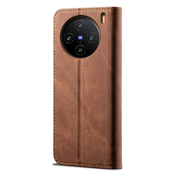 For vivo X100 Pro Denim Texture Flip Leather Phone Case(Brown) - X100 Pro Cases by imak | Online Shopping South Africa | PMC Jewellery