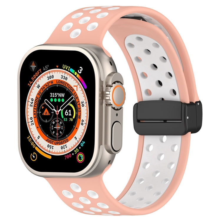 For Apple Watch SE 2023 40mm Magnetic Buckle Silicone Watch Band(Pink White) - Watch Bands by PMC Jewellery | Online Shopping South Africa | PMC Jewellery