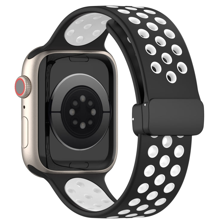 For Apple Watch SE 2023 40mm Magnetic Buckle Silicone Watch Band(Black White) - Watch Bands by PMC Jewellery | Online Shopping South Africa | PMC Jewellery