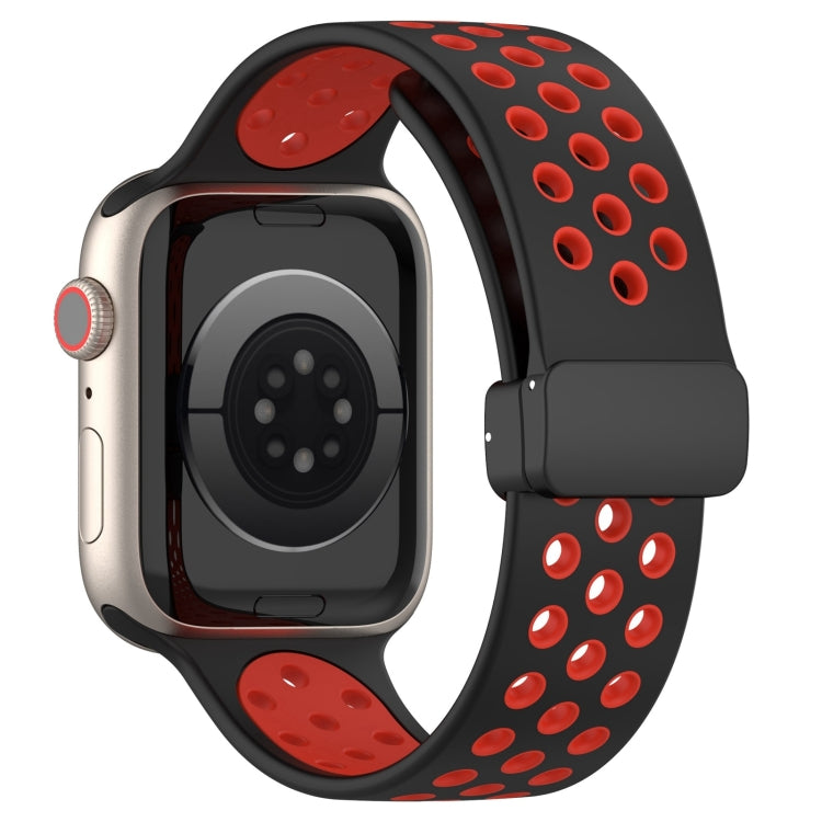 For Apple Watch SE 2023 40mm Magnetic Buckle Silicone Watch Band(Black Red) - Watch Bands by PMC Jewellery | Online Shopping South Africa | PMC Jewellery