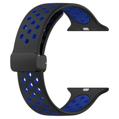 For Apple Watch SE 2023 40mm Magnetic Buckle Silicone Watch Band(Black Blue) - Watch Bands by PMC Jewellery | Online Shopping South Africa | PMC Jewellery