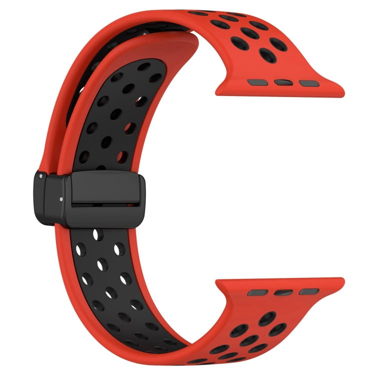 For Apple Watch SE 2023 40mm Magnetic Buckle Silicone Watch Band(Red Black) - Watch Bands by PMC Jewellery | Online Shopping South Africa | PMC Jewellery