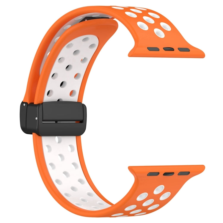 For Apple Watch Ultra 2 49mm Magnetic Buckle Silicone Watch Band(Orange White) - Watch Bands by PMC Jewellery | Online Shopping South Africa | PMC Jewellery