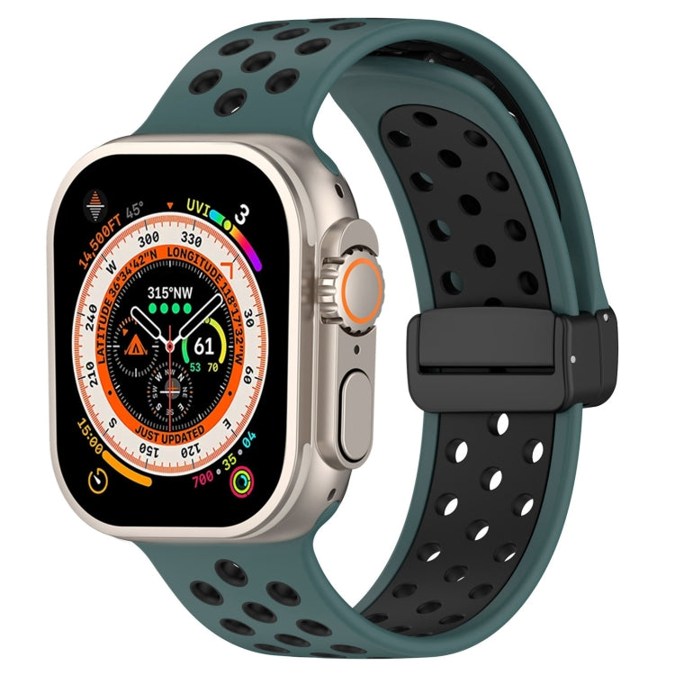 For Apple Watch Ultra 2 49mm Magnetic Buckle Silicone Watch Band(Olive Black) - Watch Bands by PMC Jewellery | Online Shopping South Africa | PMC Jewellery