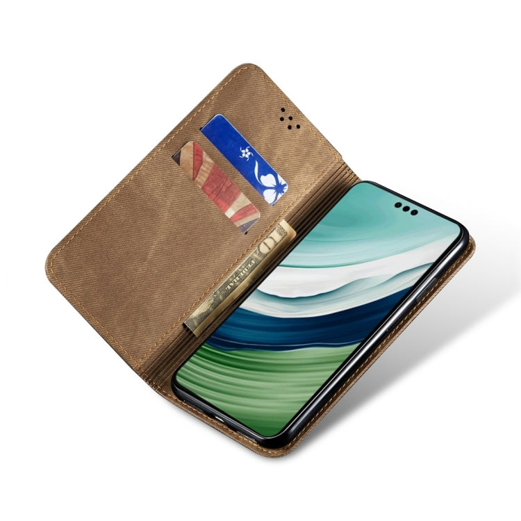 For Honor 100 Denim Texture Flip Leather Phone Case(Khaki) - Honor Cases by PMC Jewellery | Online Shopping South Africa | PMC Jewellery | Buy Now Pay Later Mobicred