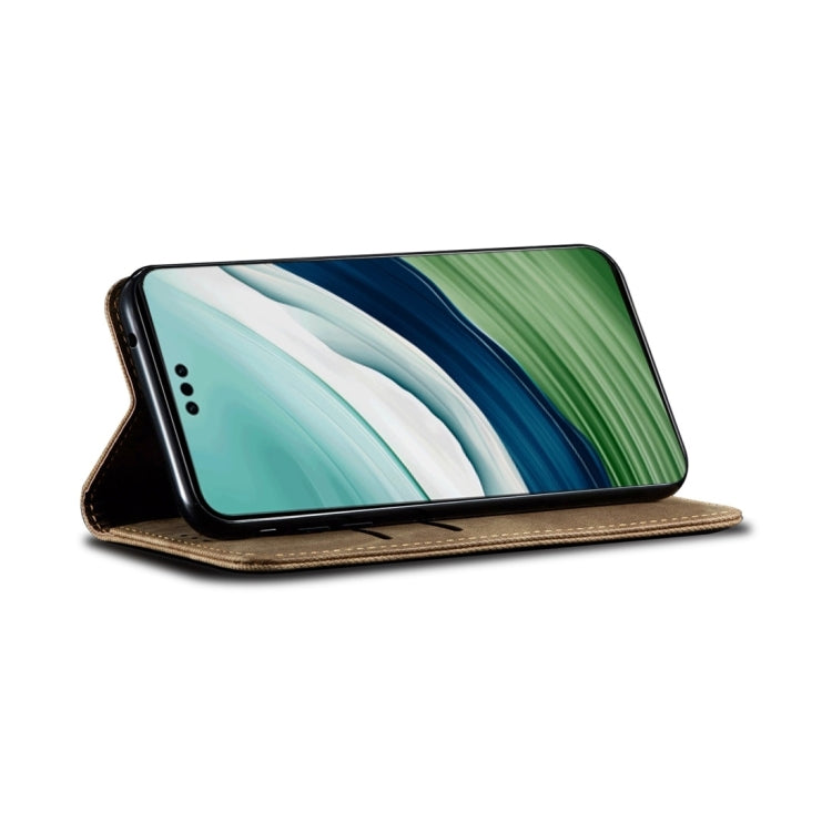 For Honor 100 Denim Texture Flip Leather Phone Case(Khaki) - Honor Cases by PMC TechLife | Online Shopping South Africa | PMC TechLife | Buy Now Pay Later Mobicred