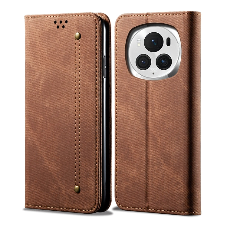 For Honor Magic6 Pro Denim Texture Flip Leather Phone Case(Brown) - Honor Cases by PMC TechLife | Online Shopping South Africa | PMC TechLife | Buy Now Pay Later Mobicred