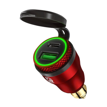 Motorcycle European-style Small-caliber Aluminum Alloy QC 3.0 + PD Fast Charge USB Charger, Shell Color:Red(Green Light) - Battery Charger by PMC Jewellery | Online Shopping South Africa | PMC Jewellery | Buy Now Pay Later Mobicred