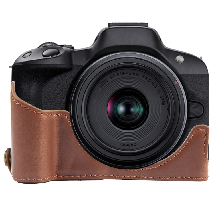 For Canon EOS R50 1/4 inch Thread PU Leather Camera Half Case Base(Coffee) - Half Case by PMC TechLife | Online Shopping South Africa | PMC TechLife | Buy Now Pay Later Mobicred