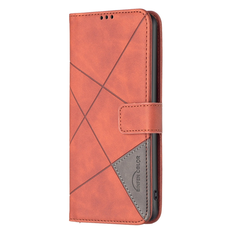 For Motorola Moto G34 5G Magnetic Buckle Rhombus Texture Leather Phone Case(Brown) - Motorola Cases by PMC Jewellery | Online Shopping South Africa | PMC Jewellery