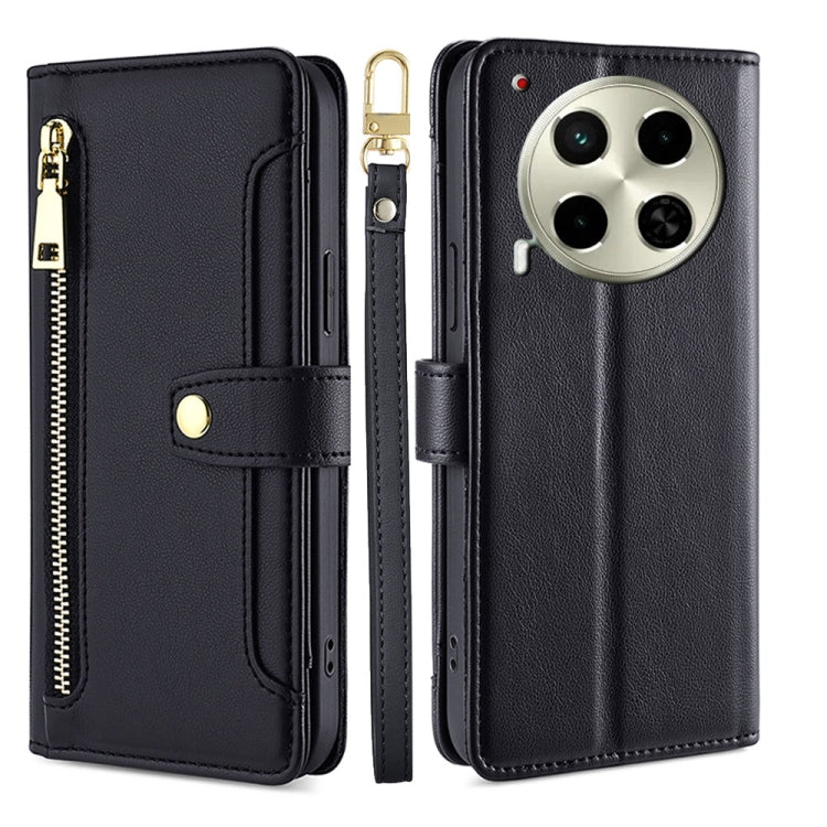 For Tecno Camon 30 Sheep Texture Cross-body Zipper Wallet Leather Phone Case(Black) - Tecno Cases by PMC TechLife | Online Shopping South Africa | PMC TechLife | Buy Now Pay Later Mobicred