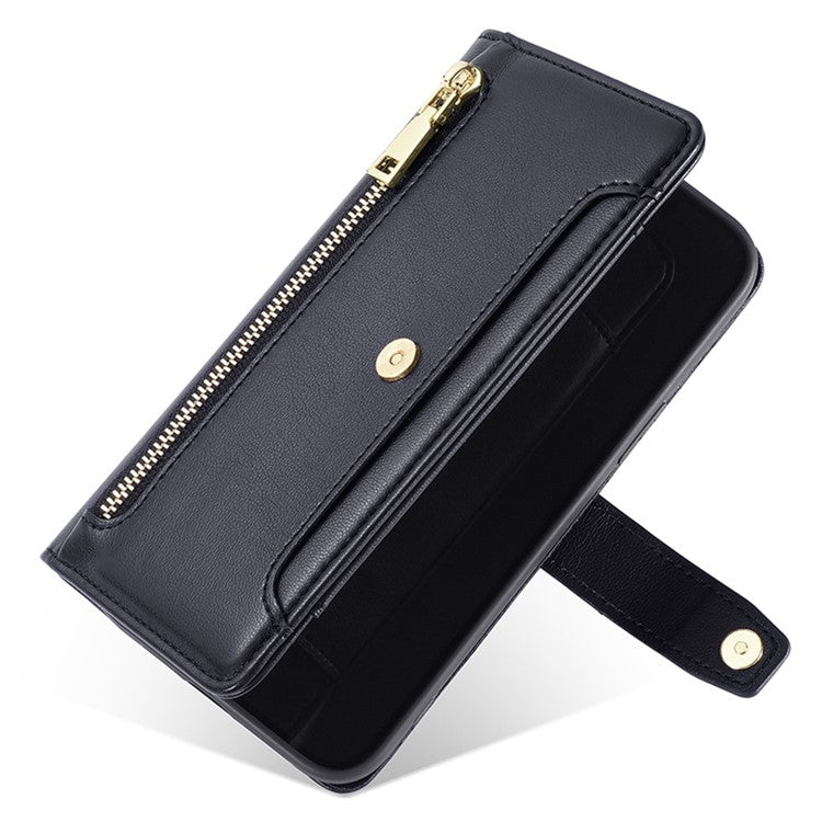 For Tecno Camon 30 Sheep Texture Cross-body Zipper Wallet Leather Phone Case(Black) - Tecno Cases by PMC TechLife | Online Shopping South Africa | PMC TechLife | Buy Now Pay Later Mobicred