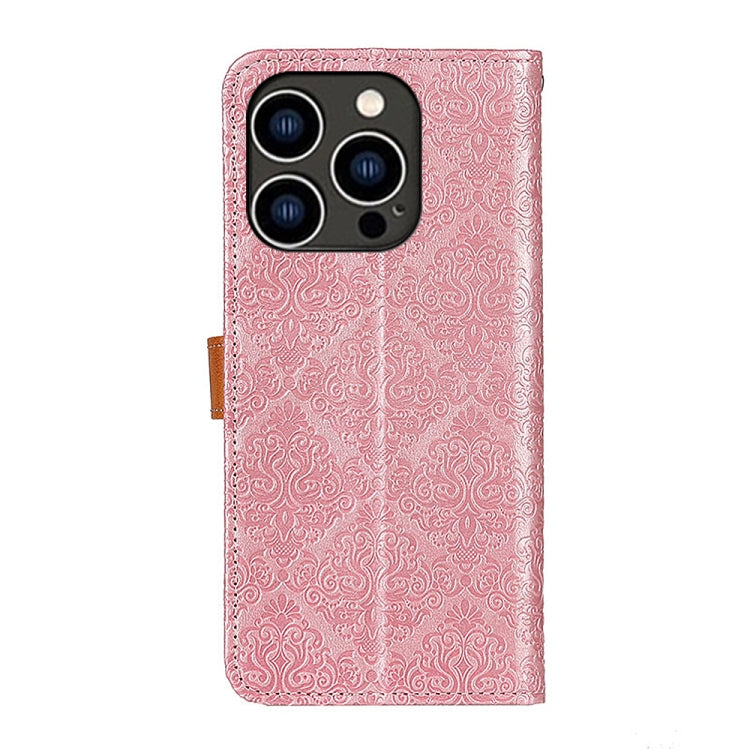For iPhone 16 Pro Max European Floral Embossed Leather Phone Case(Pink) - iPhone 16 Pro Max Cases by PMC TechLife | Online Shopping South Africa | PMC TechLife | Buy Now Pay Later Mobicred