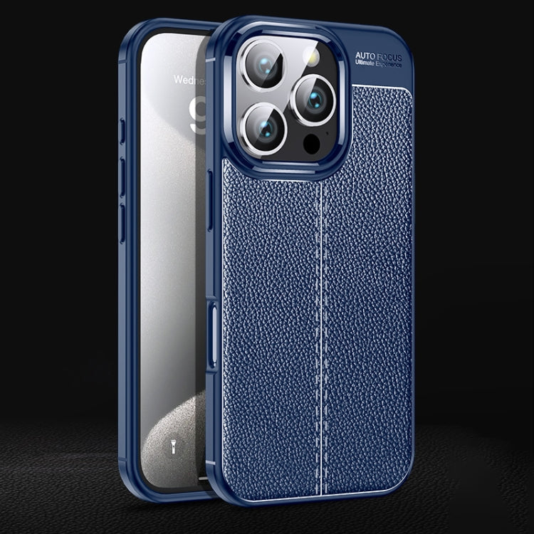 For iPhone 16 Pro Litchi Texture Shockproof TPU Phone Case(Blue) - iPhone 16 Pro Cases by PMC TechLife | Online Shopping South Africa | PMC TechLife | Buy Now Pay Later Mobicred