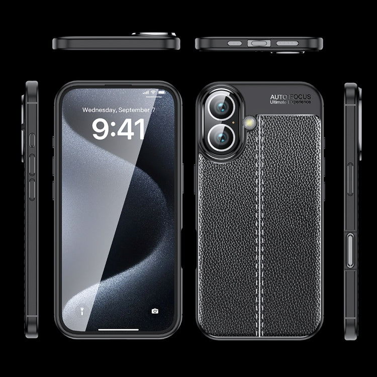 For iPhone 16 Litchi Texture Shockproof TPU Phone Case(Black) - iPhone 16 Cases by PMC TechLife | Online Shopping South Africa | PMC TechLife | Buy Now Pay Later Mobicred