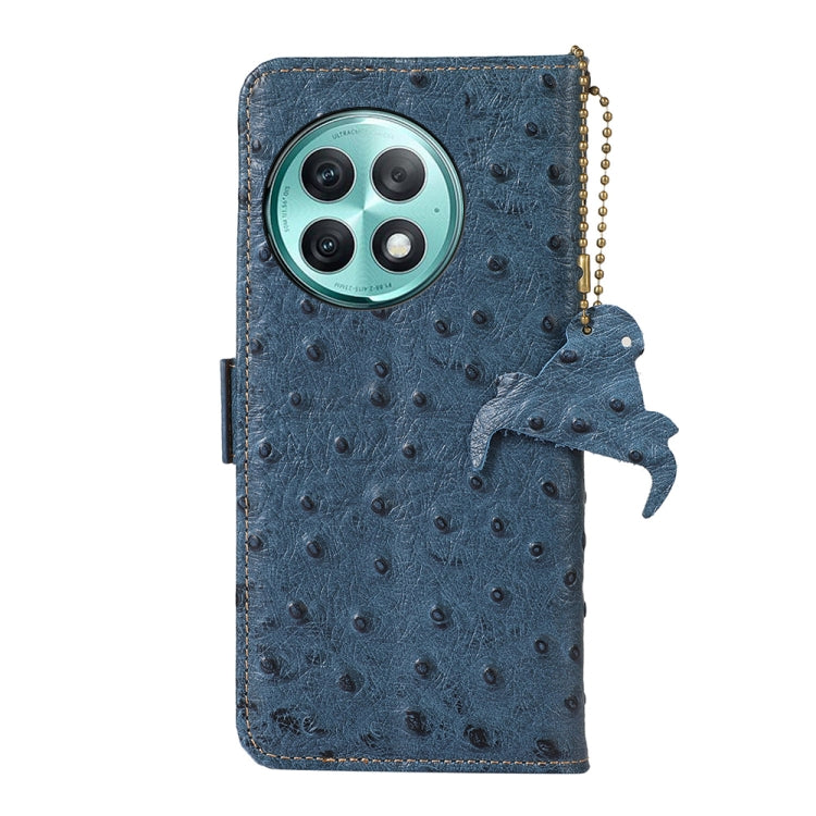 For OnePlus Ace 2 Pro Ostrich Pattern Genuine Leather RFID Phone Case(Blue) - OnePlus Cases by PMC TechLife | Online Shopping South Africa | PMC TechLife | Buy Now Pay Later Mobicred